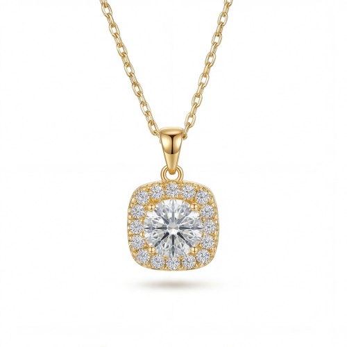 Haloette - moissanite-anheng med en komplett halo som detalj