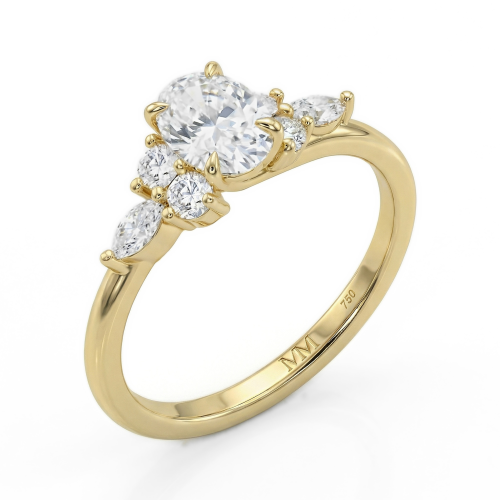 Olivette - forlovelsesring med moissanite i oval slip og sidesteiner i marquiseslip