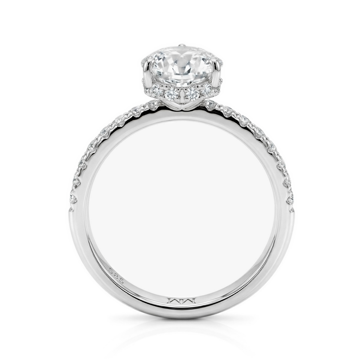 Amoretta - forlovelsesring med moissanite i hjerteformet slip og pavéfattede skuldre
