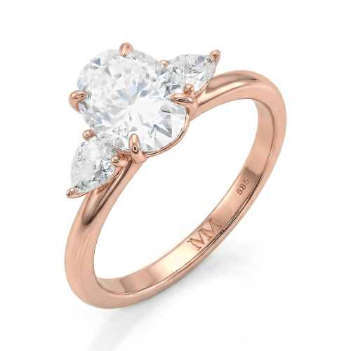 Vivienne - tresteinsforlovelsesring med oval moissanite