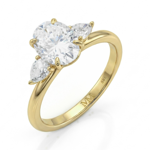 Vivienne - tresteinsforlovelsesring med oval moissanite