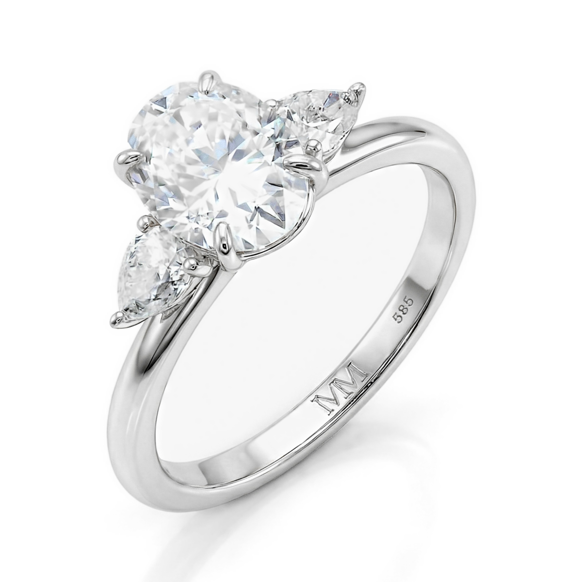 Vivienne - tresteinsforlovelsesring med oval moissanite