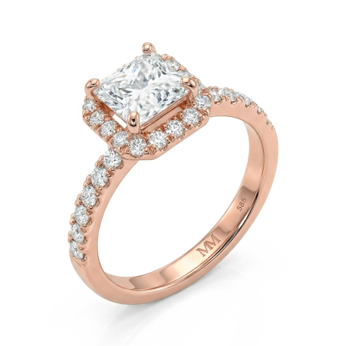 Regalia - haloring med prinsesseslipt moissanite og pavéfattet ringskinne