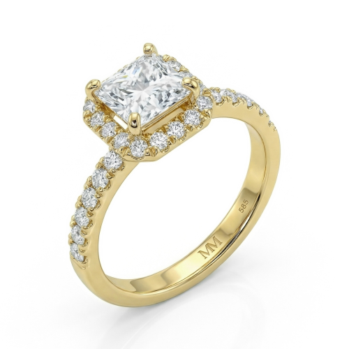 Regalia - haloring med prinsesseslipt moissanite og pavéfattet ringskinne