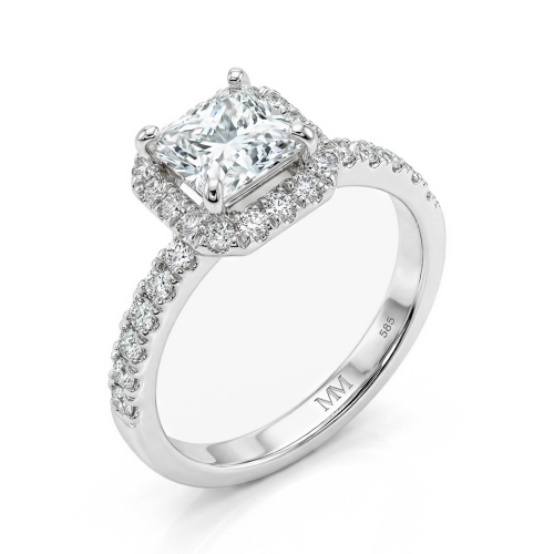 Regalia - haloring med prinsesseslipt moissanite og pavéfattet ringskinne