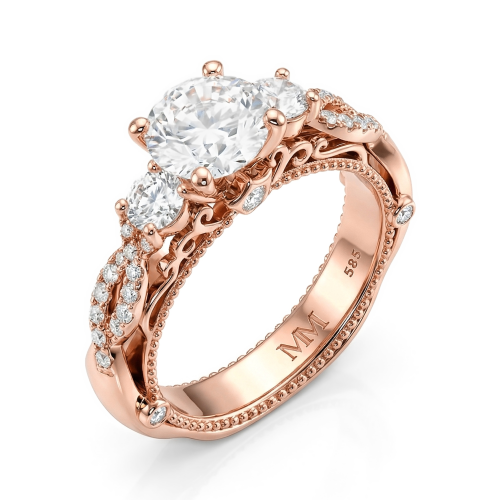 Circe - vintageinspirert forlovelsesring med moissanite, sidesteiner og filigrandetaljer