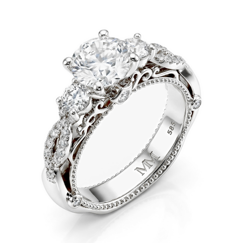 Circe - vintageinspirert forlovelsesring med moissanite, sidesteiner og filigrandetaljer