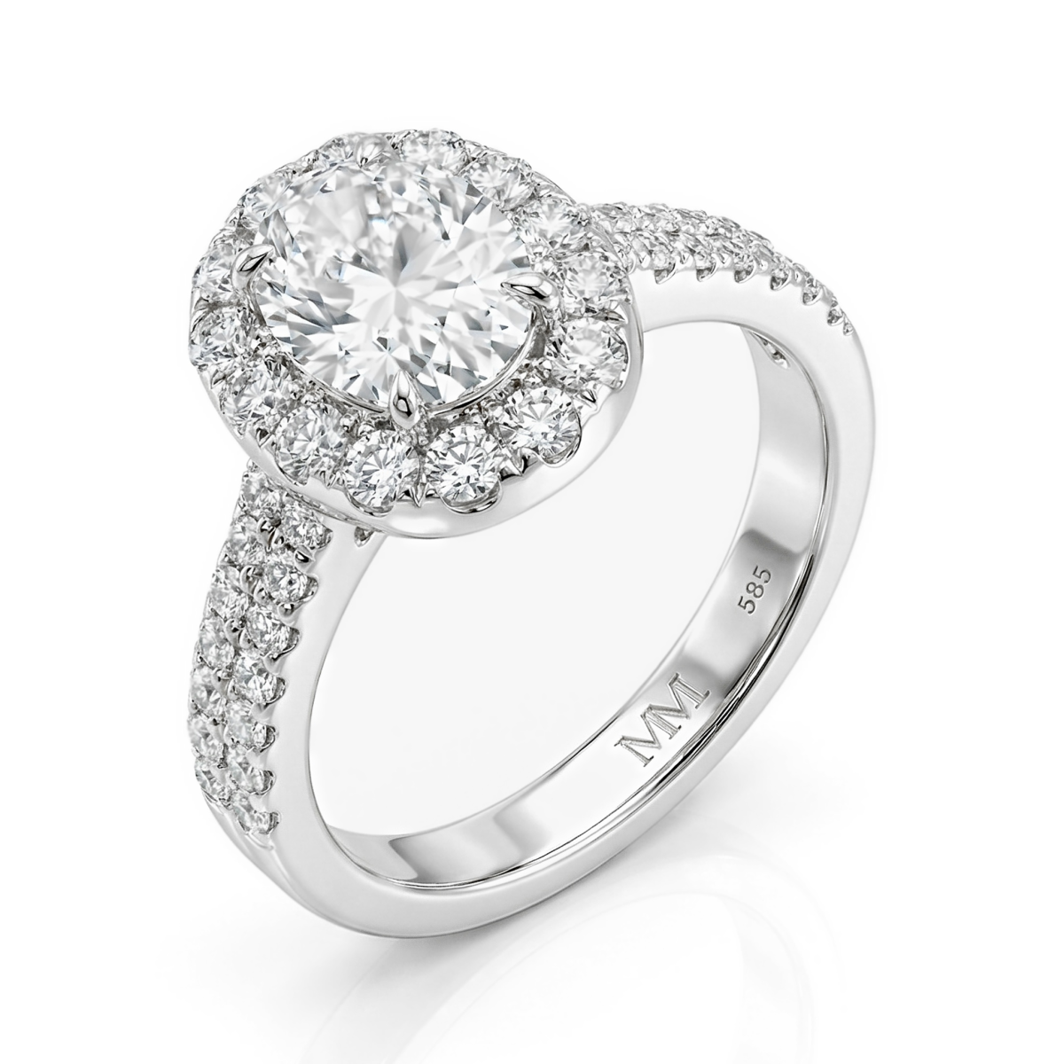 Ovalea - ring med ovalslipt moissanite og halo-pavé-design