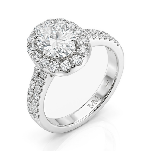 Ovalea - ring med ovalslipt moissanite og halo-pavé-design
