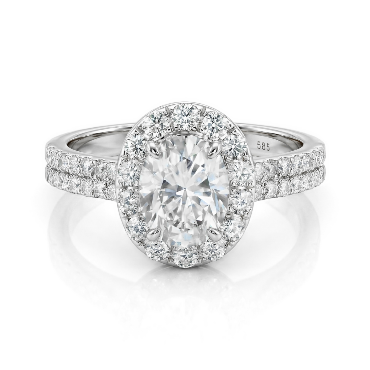 Ovalea - ring med ovalslipt moissanite og halo-pavé-design