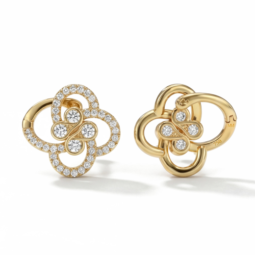 Vortexia - kløverøredobber med moissanite, blomstermotiv og glans fra pavéfatninger