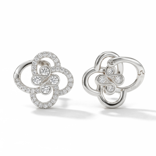 Vortexia - kløverøredobber med moissanite, blomstermotiv og glans fra pavéfatninger