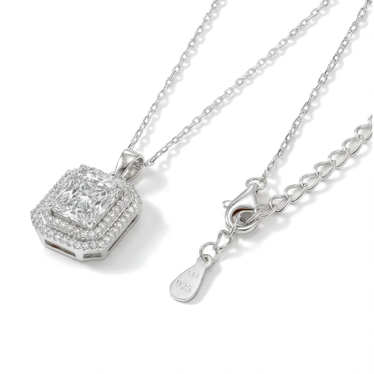 Cristallo - halskjede med anheng, radiantslipt moissanite og dobbel halo