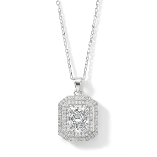 Cristallo - halskjede med anheng, radiantslipt moissanite og dobbel halo