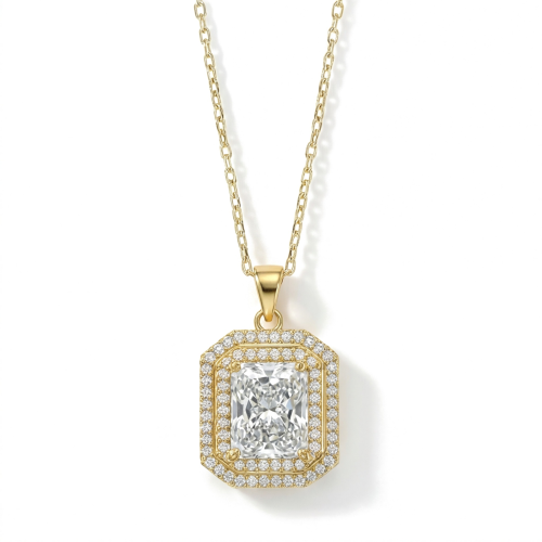 Cristallo - halskjede med anheng, radiantslipt moissanite og dobbel halo