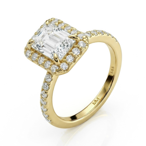 Esmeralda – ring med smaragdslipt moissanite i halofatning