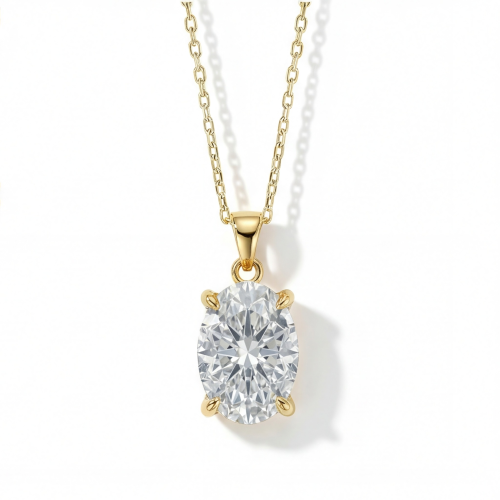 Ovaluxe - ovalt moissanite-anheng med elegant fireklofatning