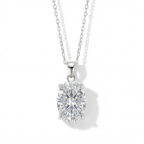 Ovaluxe - ovalt moissanite-anheng med elegant fireklofatning