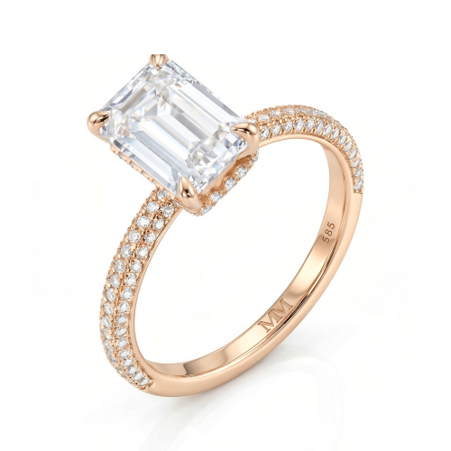 Veridian - ring med smaragdslipt moissanite og pavéfattet ringskinne