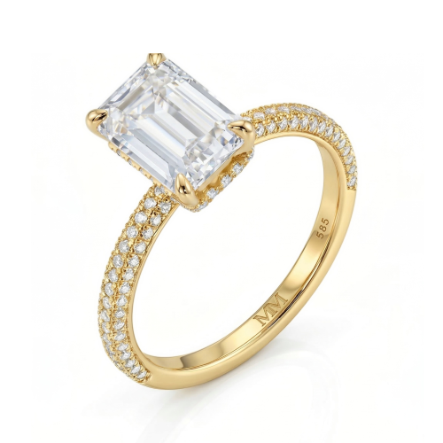 Veridian - ring med smaragdslipt moissanite og pavéfattet ringskinne