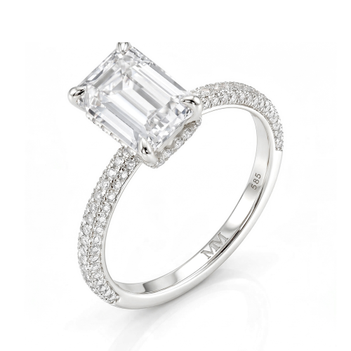 Veridian - ring med smaragdslipt moissanite og pavéfattet ringskinne