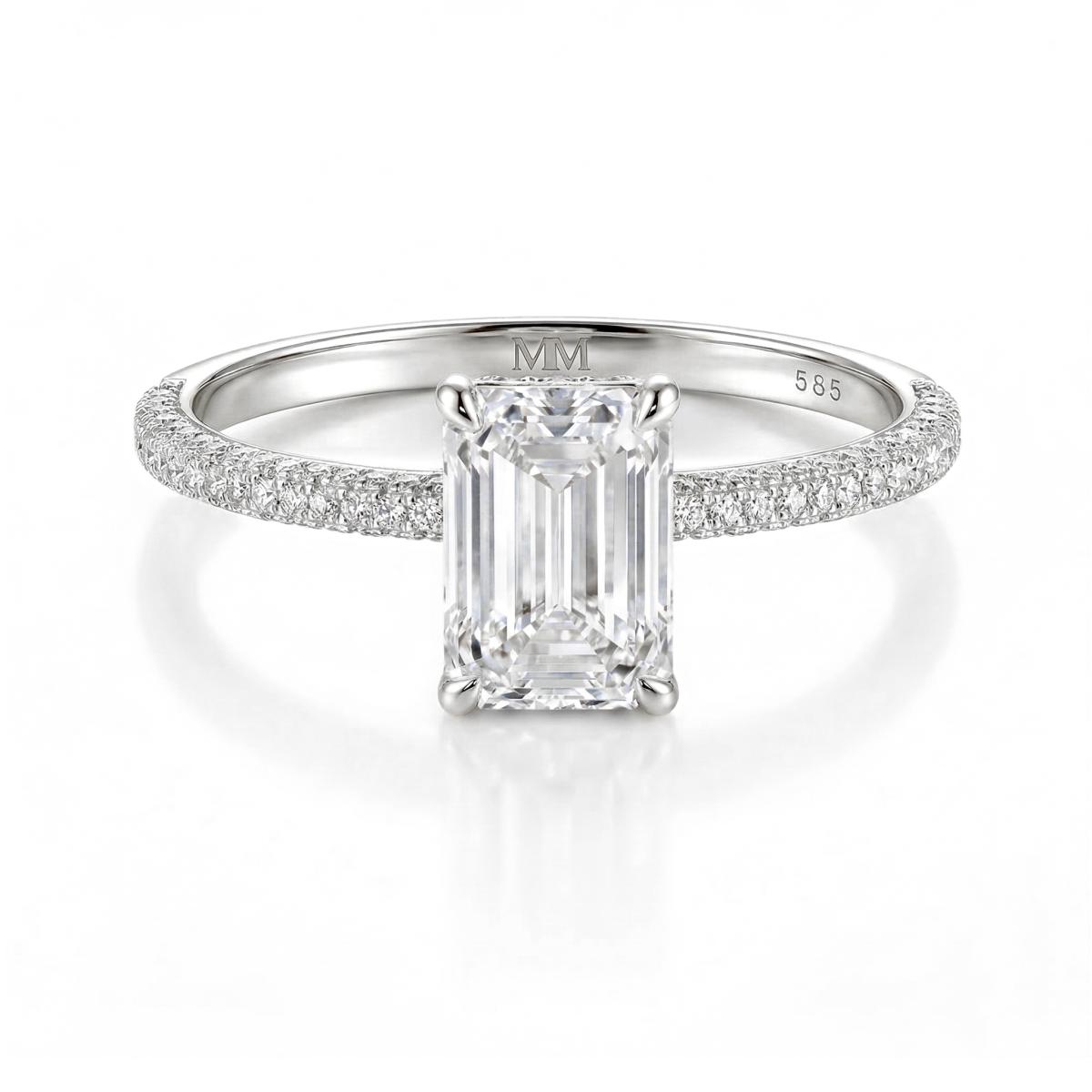 Veridian - ring med smaragdslipt moissanite og pavéfattet ringskinne
