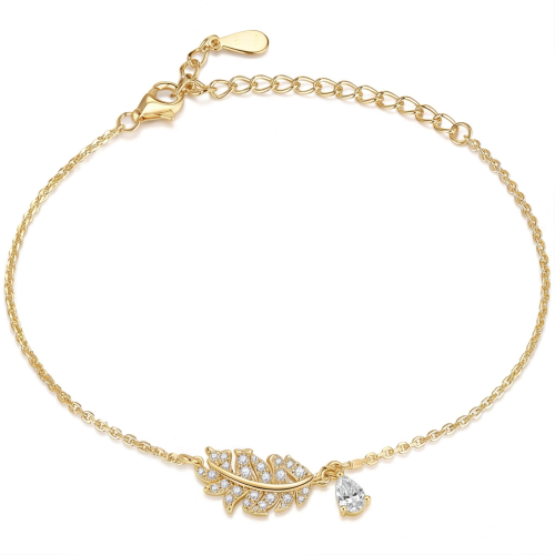 Foliana - armbånd med moissanite, bladformet charm og hengende steindetalj