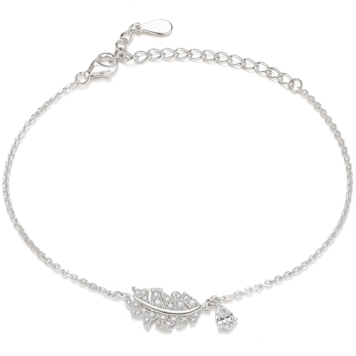 Foliana - armbånd med moissanite, bladformet charm og hengende steindetalj