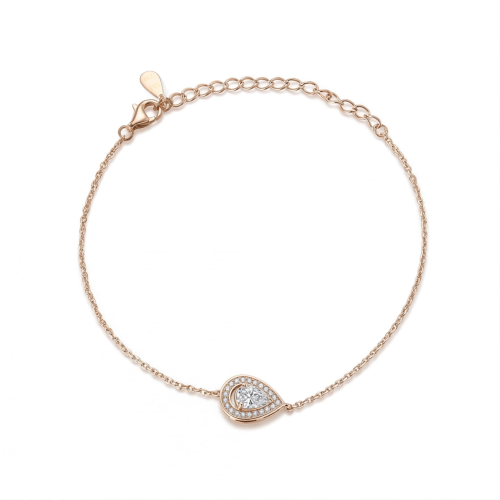 Peraise - armbånd med moissanite i dråpeformet slip og halo-lenkekjede