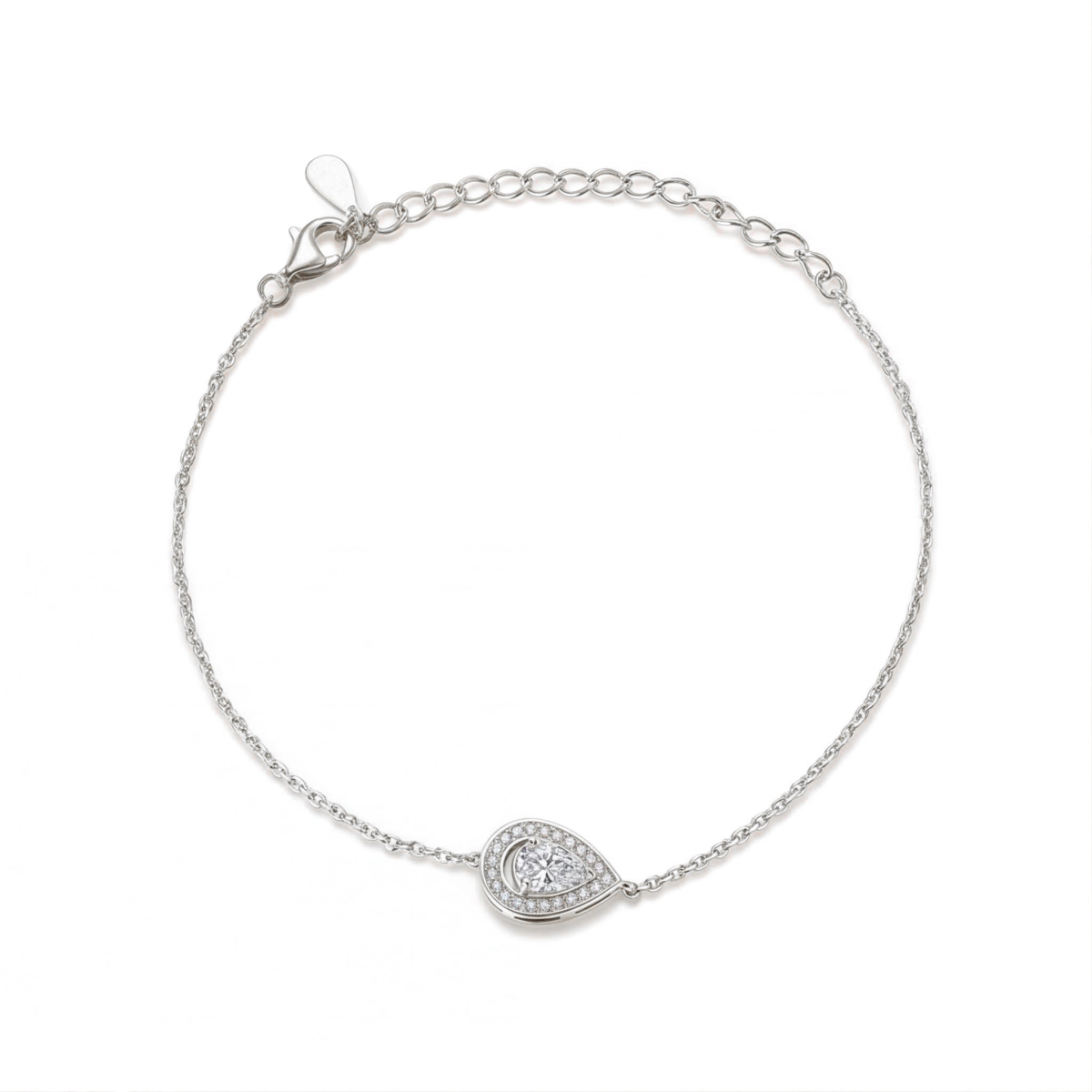 Peraise - armbånd med moissanite i dråpeformet slip og halo-lenkekjede