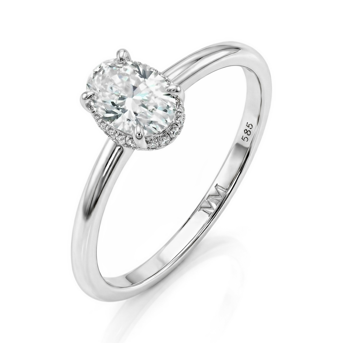 Ovalisse - ring med ovalslipt moissanite og sirkelformet skjult halo