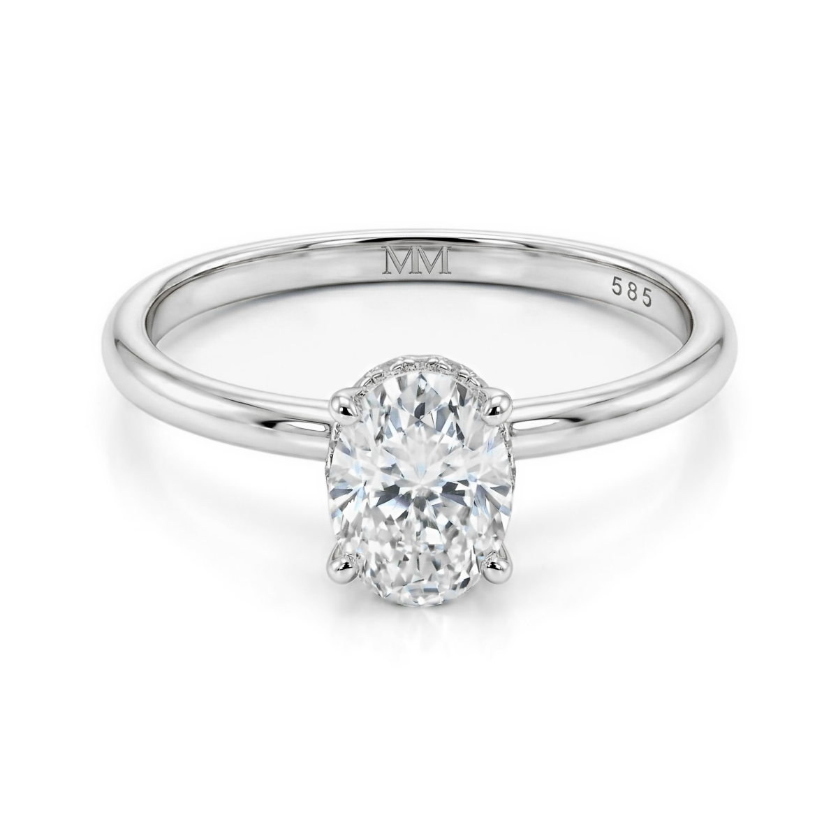 Ovalisse - ring med ovalslipt moissanite og sirkelformet skjult halo