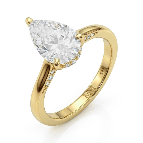 Poirine - ring med dråpeformet moissanite, skjult halo og pavéfattede aksentsteiner
