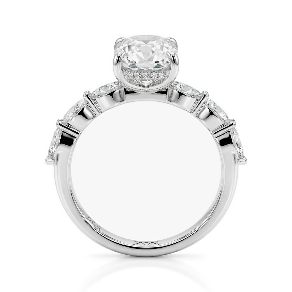 Luminaire - ring med radiantslipt moissanite, marquiseslipte sidesteiner og skjult halo