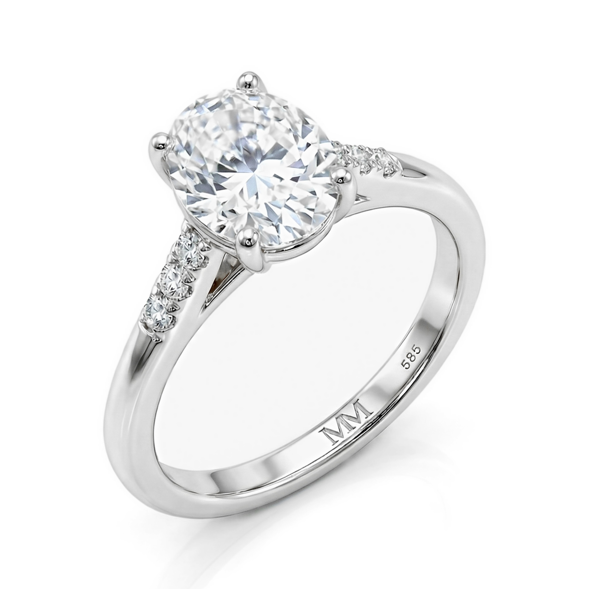 Mirage - forlovelsesring med ovalslipt moissanite og pavéfattede sidesteiner