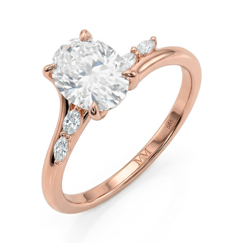 Viviette - forlovelsesring med ovalslipet moissanite og marquiseslipte aksentsteiner