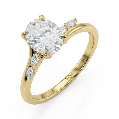 Viviette - forlovelsesring med ovalslipet moissanite og marquiseslipte aksentsteiner