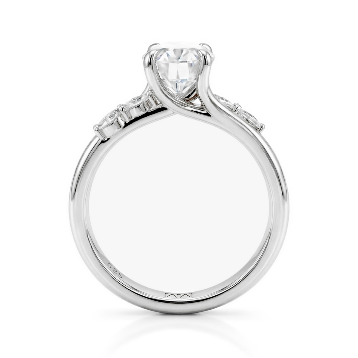 Viviette - forlovelsesring med ovalslipet moissanite og marquiseslipte aksentsteiner