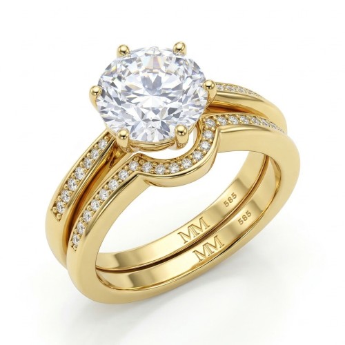 Vespera - brudesett med moissanite, pavéaksenter og splittet ringskinne