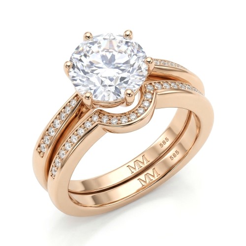Vespera - brudesett med moissanite, pavéaksenter og splittet ringskinne