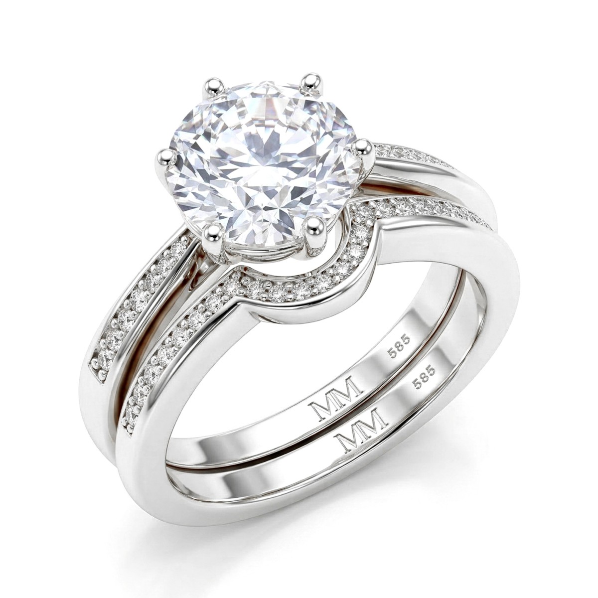 Vespera - brudesett med moissanite, pavéaksenter og splittet ringskinne