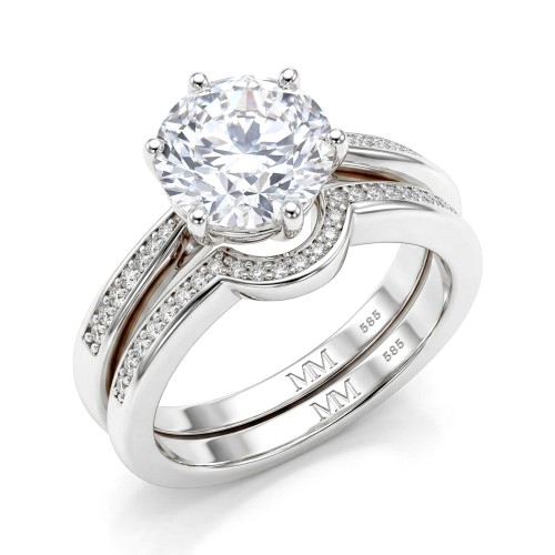 Vespera - brudesett med moissanite, pavéaksenter og splittet ringskinne