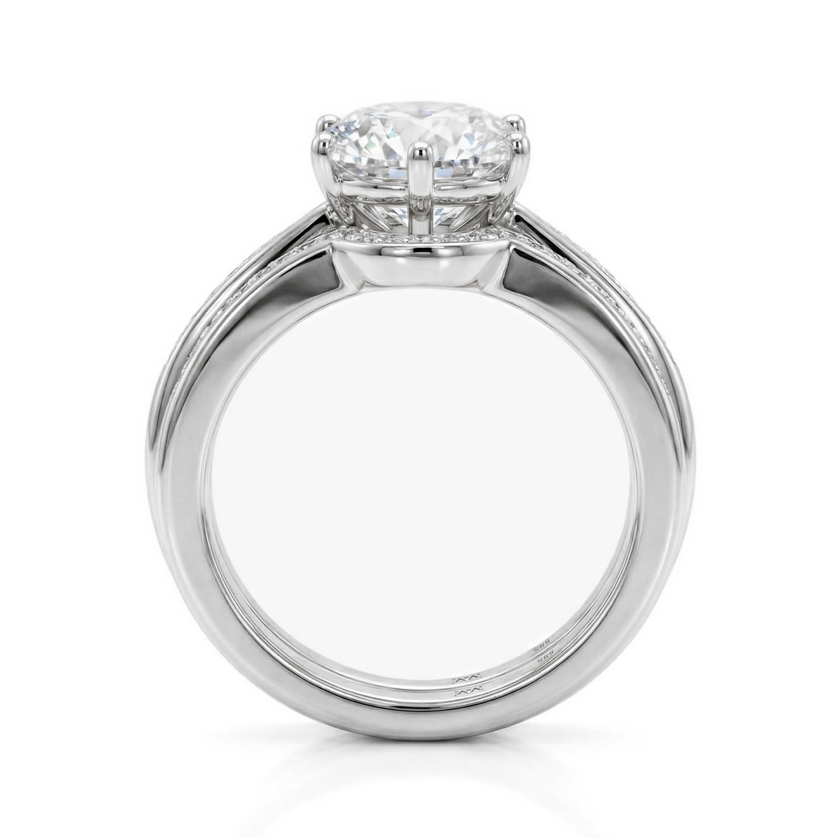 Vespera - brudesett med moissanite, pavéaksenter og splittet ringskinne