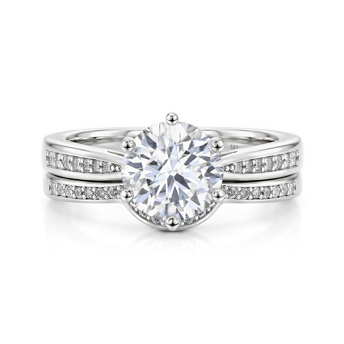 Vespera - brudesett med moissanite, pavéaksenter og splittet ringskinne