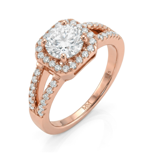 Evora – ring med moissanite i halofatning og delt ringskinne