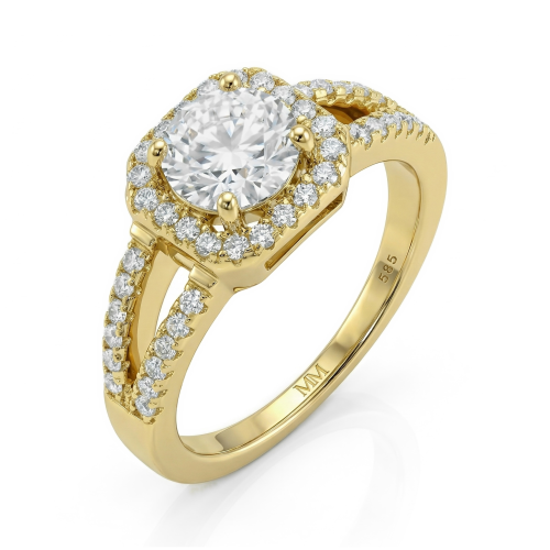 Evora – ring med moissanite i halofatning og delt ringskinne