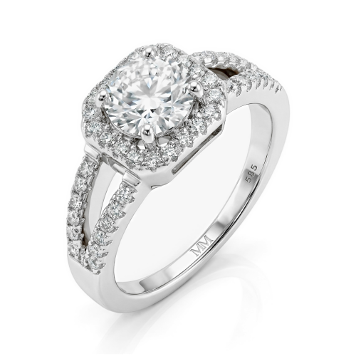Evora – ring med moissanite i halofatning og delt ringskinne