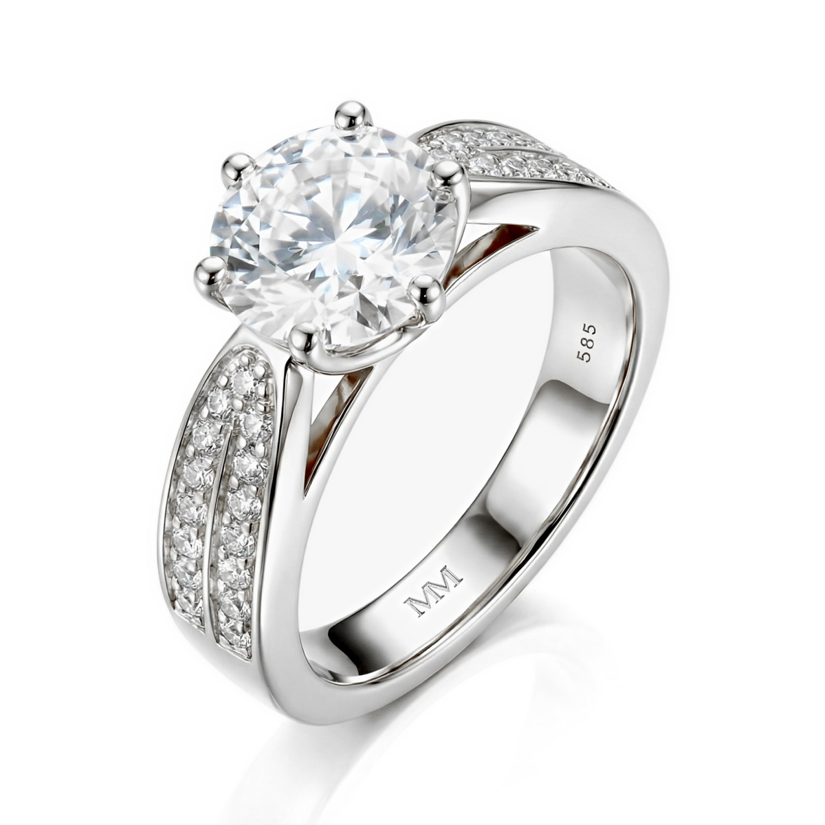 Sylphie - forlovelsesring med moissanite og doble sidesteiner