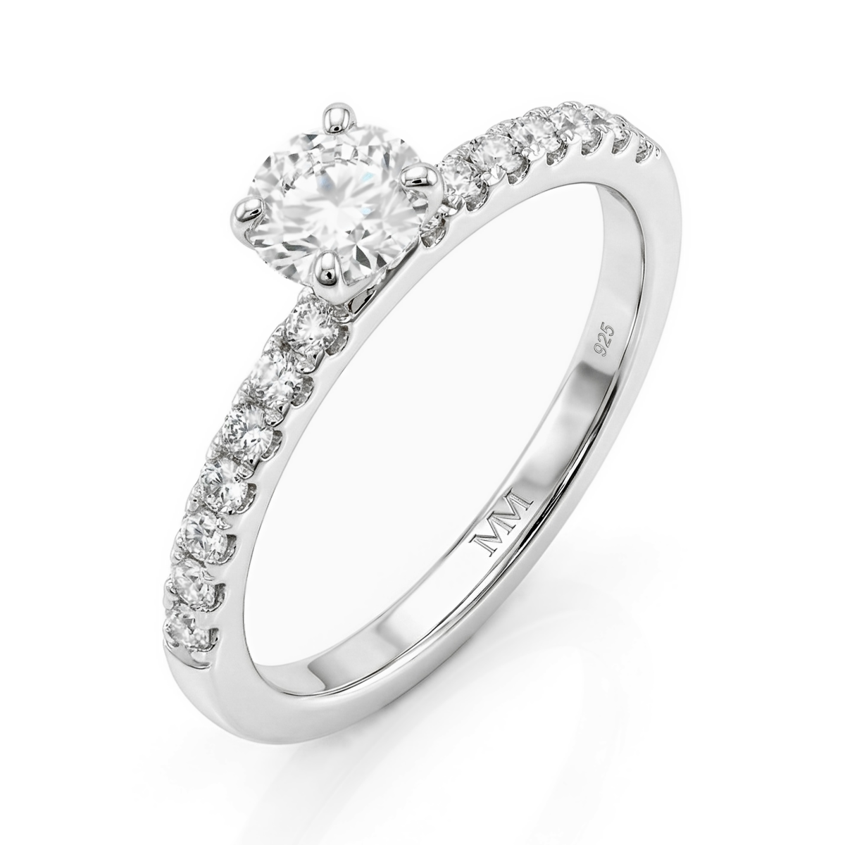 Finesse - forlovelsesring med moissanite og sidesteiner