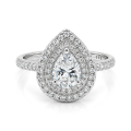 Athena - forlovelsesring med moissanite i dråpeformet slip, dobbel halo og pavéfattet ringskinne